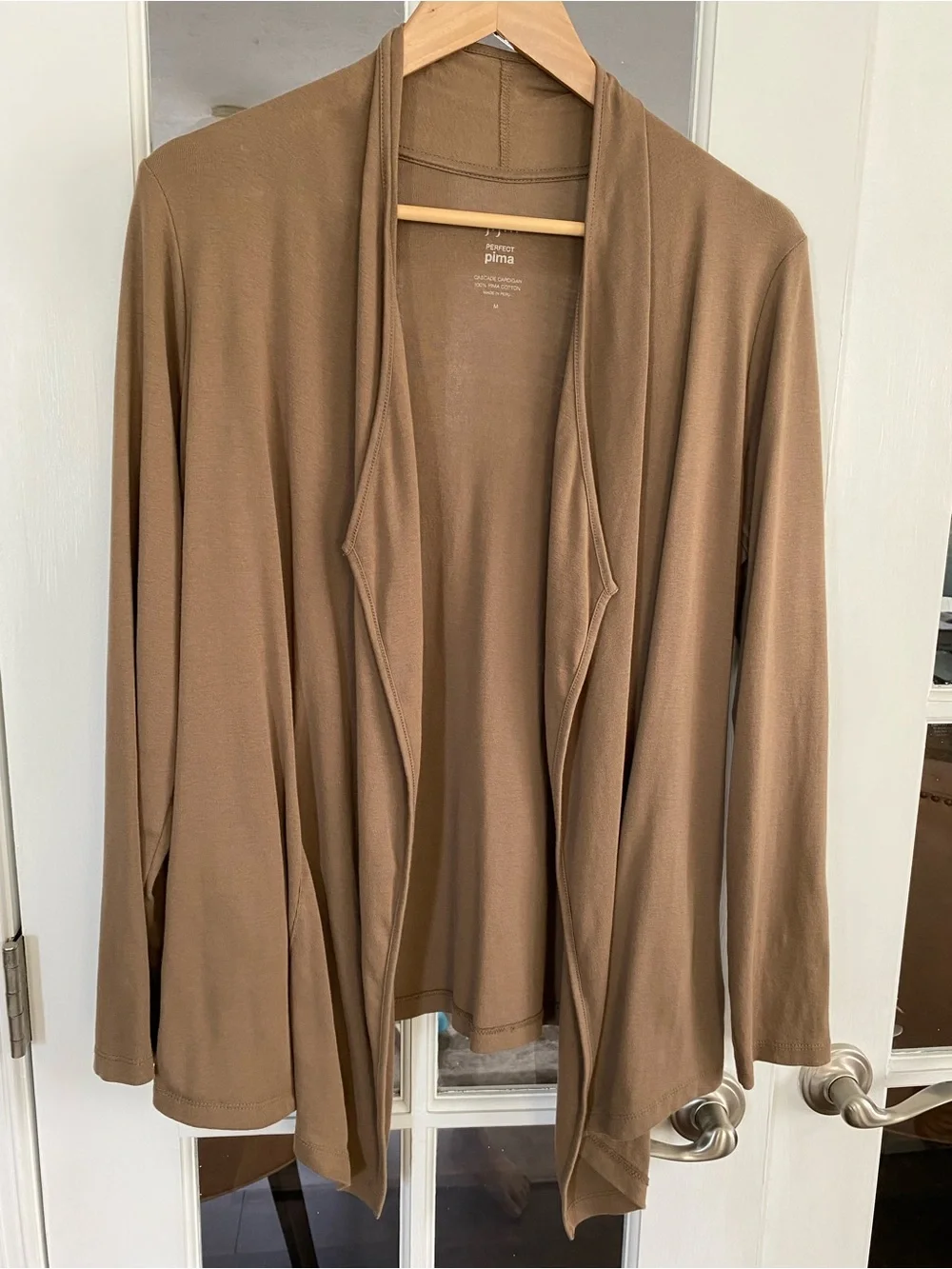 J. Jill Perfect Pima Cascade Cardigan Medium Brown 100% Cotton Waterfall Pockets